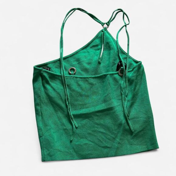 Kookai Green Ribbed Halter Tank w/ Silver Ring Detail – Y2K Retro Chic (Sz 1) - Picture 3 of 5